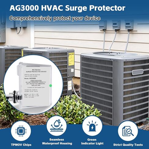 AG3000 HVAC Surge Protector 120/240V, 3-Mode Mini Split Surge Protective Device with TPMOV Technology, Type 4X Watertight Enclosure Lightning & Surge Protection for AC, Furnace, HVAC Equipment in Kuwait