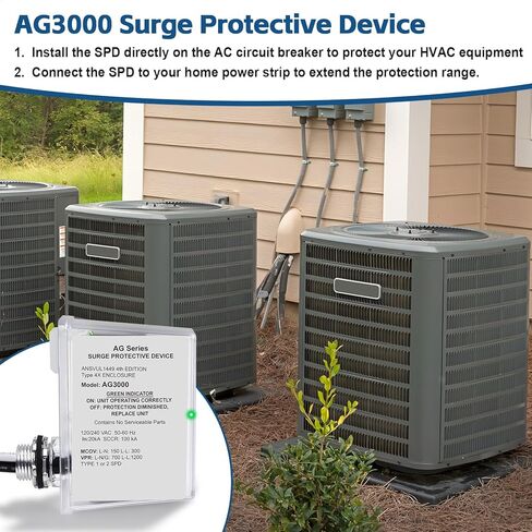 AG3000 HVAC Surge Protector 120/240V, 3-Mode Mini Split Surge Protective Device with TPMOV Technology, Type 4X Watertight Enclosure Lightning & Surge Protection for AC, Furnace, HVAC Equipment in Kuwait