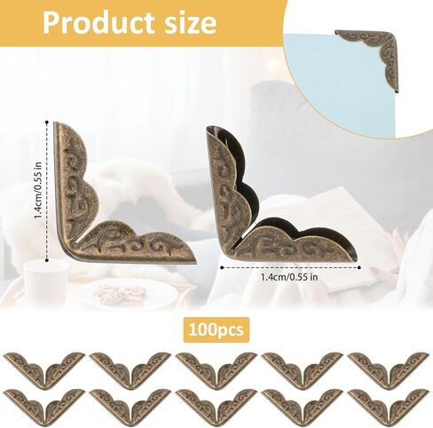 100 PCS Metal Book Corner Protectors, Vintage Book Corner Covers Iron Paperback Books Protector Corner Guard Edge Decorative for Scrapbooking Triangle Decorative Diary Cover Menus Folder Album, Bronze in Kuwait