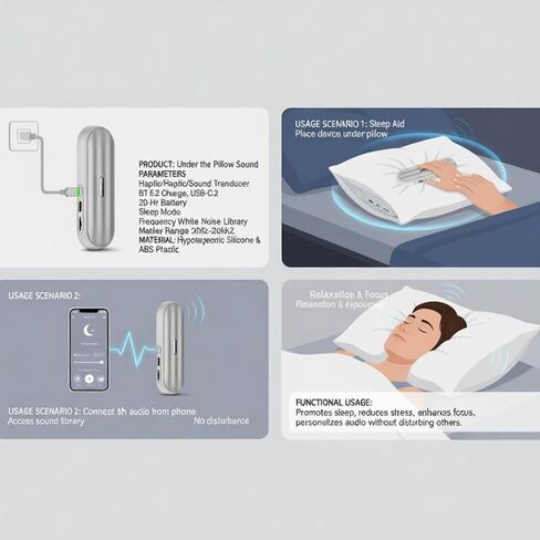 Pillow Speaker Bluetooth Sound Machine with Bone Conduction Technology,White Noise for Sleep Enhancement and Relaxation in Kuwait