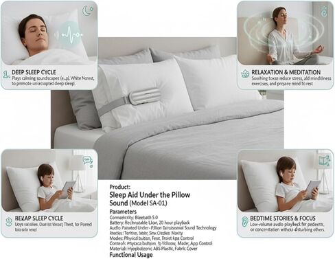 Pillow Speaker Bluetooth Sound Machine with Bone Conduction Technology,White Noise for Sleep Enhancement and Relaxation in Kuwait