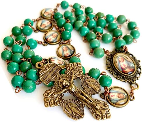elegantmedical Hanmade Turguoies Prayer Beads Catholic MATER DOLOROSA Rosary Bronze Pardon Crucifix Necklace Gift Box (Turguoies) in Saudi Arabia