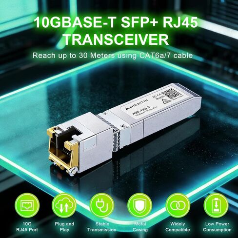 1.25/2.5/5/10G-T RJ45 Optical Module 10GBase-T SFP+ Transceiver 30M with CAT6a/7 for Cisco for Fortinet for Ubiquiti for Netgear for Mikrotik for D-Link for Meraki for TP-Link and More Plug and Play in Kuwait