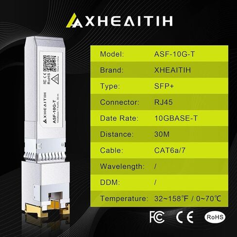 1.25/2.5/5/10G-T RJ45 Optical Module 10GBase-T SFP+ Transceiver 30M with CAT6a/7 for Cisco for Fortinet for Ubiquiti for Netgear for Mikrotik for D-Link for Meraki for TP-Link and More Plug and Play in Kuwait