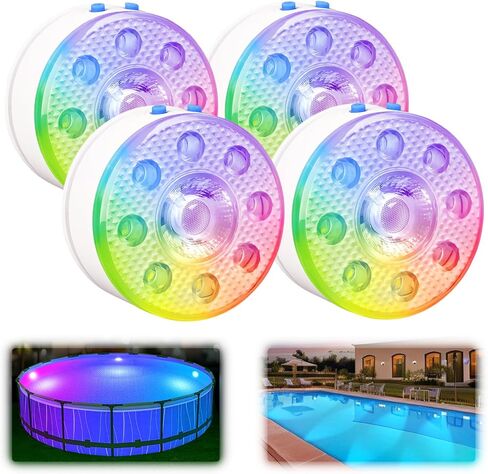 Underwater Pool Lights for Above Ground and Inground Swimming Pools with Remote Timer Off, Magnetic RGB Submersible LED Lights Rechargeable Spotlight 16 Colors 9-mode for Hot Tubs, Fountain -2Pack in Kuwait