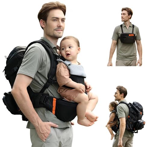 C1-All in 1 Modular Baby Backpack Carrier, Toddler Hiking Backpack with Convertible Baby Carrier & Hip Seat & Chest Bag, Easy to Wear & Switch, 500D Tactical Fabric Carrier for Hiking in Kuwait