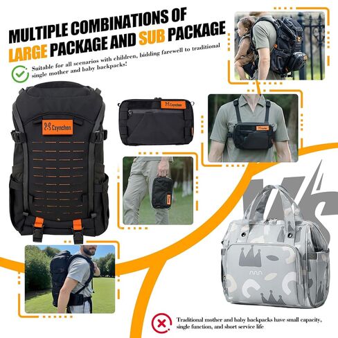 C1-All in 1 Modular Baby Backpack Carrier, Toddler Hiking Backpack with Convertible Baby Carrier & Hip Seat & Chest Bag, Easy to Wear & Switch, 500D Tactical Fabric Carrier for Hiking in Kuwait