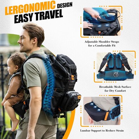 C1-All in 1 Modular Baby Backpack Carrier, Toddler Hiking Backpack with Convertible Baby Carrier & Hip Seat & Chest Bag, Easy to Wear & Switch, 500D Tactical Fabric Carrier for Hiking in Kuwait