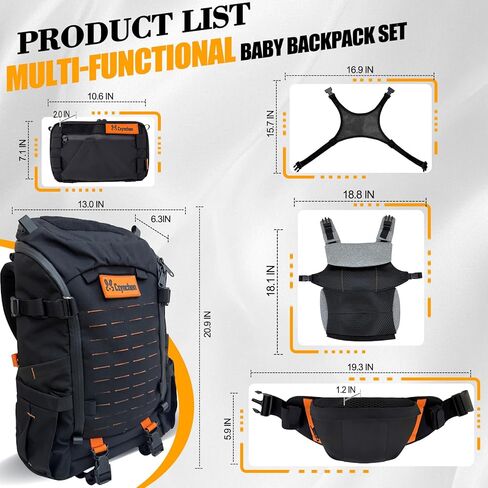 C1-All in 1 Modular Baby Backpack Carrier, Toddler Hiking Backpack with Convertible Baby Carrier & Hip Seat & Chest Bag, Easy to Wear & Switch, 500D Tactical Fabric Carrier for Hiking in Kuwait