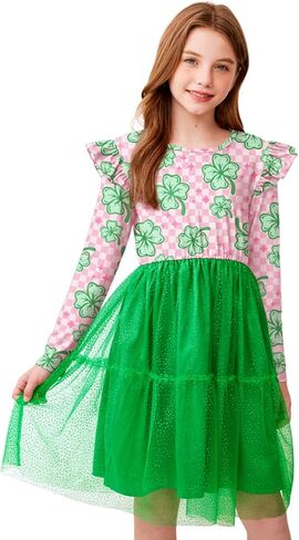 IIMMER Valentine's Day Girls Heart Tulle Hem Ruffle Sleeve Midi Dress 1-10 Years in Saudi Arabia