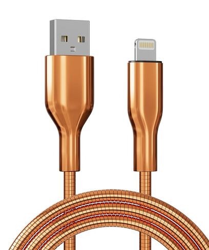 كابل لايتنينج معدني مجدول مقاوم للمضغ بطول 6 أقدام - كابل شحن USB إلى Lightning معتمد من MFi غير قابل للتدمير، سلك شاحن iPhone مقاوم للقطط والكلاب من الفولاذ المقاوم للصدأ، برتقالي in Kuwait