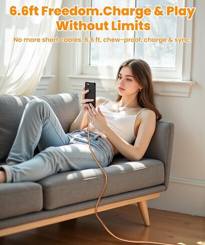 كابل لايتنينج معدني مجدول مقاوم للمضغ بطول 6 أقدام - كابل شحن USB إلى Lightning معتمد من MFi غير قابل للتدمير، سلك شاحن iPhone مقاوم للقطط والكلاب من الفولاذ المقاوم للصدأ، برتقالي in Kuwait