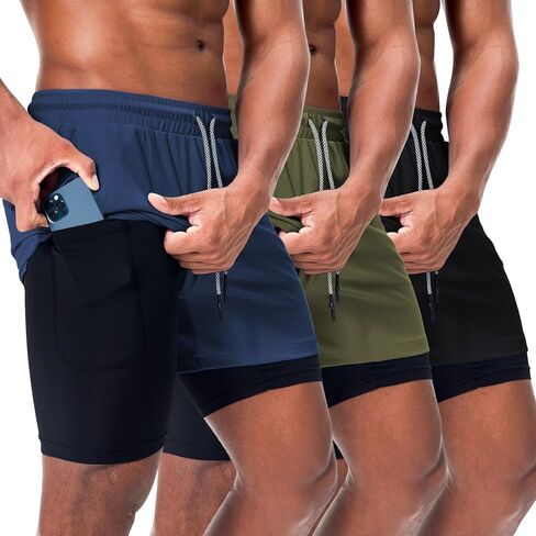 Surenow 3 Pack Mens Athletic Gym Shorts Quick Dry Workout Lightweight Shorts 2 in 1 Running Shorts for Men with Pockets in Saudi Arabia