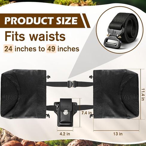 Mushroom Foraging Bag Kit with Adjustable Waistband - 2 Folding High-Density Thick Mesh Bags & Leather Tool Pouch, Suitable for Collecting Mushroom and Berry Pickers in Kuwait