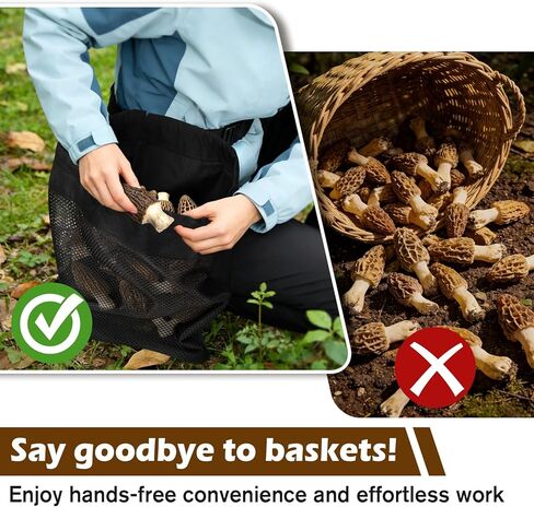 Mushroom Foraging Bag Kit with Adjustable Waistband - 2 Folding High-Density Thick Mesh Bags & Leather Tool Pouch, Suitable for Collecting Mushroom and Berry Pickers in Kuwait