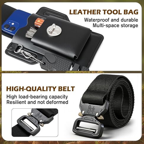 Mushroom Foraging Bag Kit with Adjustable Waistband - 2 Folding High-Density Thick Mesh Bags & Leather Tool Pouch, Suitable for Collecting Mushroom and Berry Pickers in Kuwait