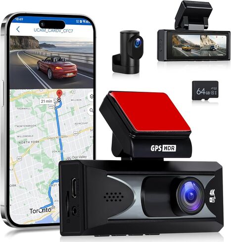 4G LTE Dash Cam for Car, 4G Car Security Camera with Built-in SIM Card, Dual 1080P Front & Cabin, Remote Live View, 24/7 Parking Monitor, GPS Tracking, 2-Way Audio, IR Night Vision in Kuwait