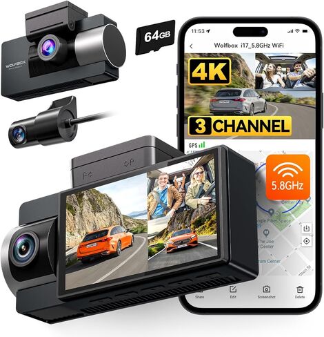 كاميرا داش كام وولف بوكس ​​i17 4K 3 قنوات ومجموعة أسلاك USB C in Kuwait