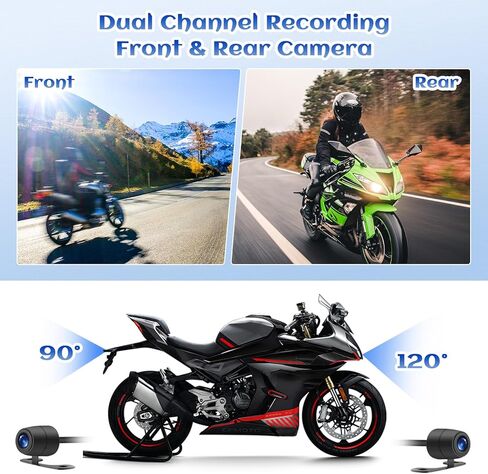 Motorcycle Dash Cam Dual HD Camera Front and Rear View,3" IPS Screen 720P IP67 Waterproof 150° Wide Angle Sportbike Recording DVR with G-Sensor,Loop Recording,Night Vision,Parking Monitor+32G SD in Kuwait