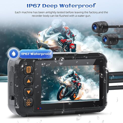 Motorcycle Dash Cam Dual HD Camera Front and Rear View,3" IPS Screen 720P IP67 Waterproof 150° Wide Angle Sportbike Recording DVR with G-Sensor,Loop Recording,Night Vision,Parking Monitor+32G SD in Kuwait