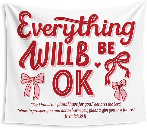 Evcprz Coquette Pink Bow Tapestry Christian Tapestry ، Tapestries Bible Verse Wall ، Preppy Girly Bow Scripture Wall Decor in Kuwait