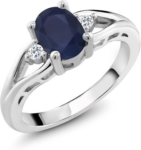 Gemstone Birthstone و White Topaz خاتم الخطوبة 3 حجر للنساء في 925 Sterling Silver | بيضاوي 8x6mm وجولة 2mm | أنيقة رنين الوعد الذكرى السنوية لزواج الأنيقة | الأحجام 5-9 in Saudi Arabia
