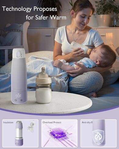 Portable Bottle Warmer for Breastmilk: Baby Milk Warmer with Smart Touch LED Temperature Control | Food-Grade Cordless On The Go Heating Bottle - 5 Mins Quick Milk Heating & Water 12 Ounces in Saudi Arabia