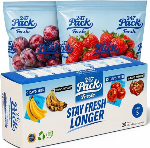 Freshpack 247 إنتاج أكياس تخزين حجم L 12 × 14 بوصة 1.5 جالون 20 حزمة أكياس تخزين المواد الغذائية القابلة لإعادة الاستخدام مع سحاب للفواكه الخضروات وجبة الإعدادية استخدام مخزن الغداء in Saudi Arabia