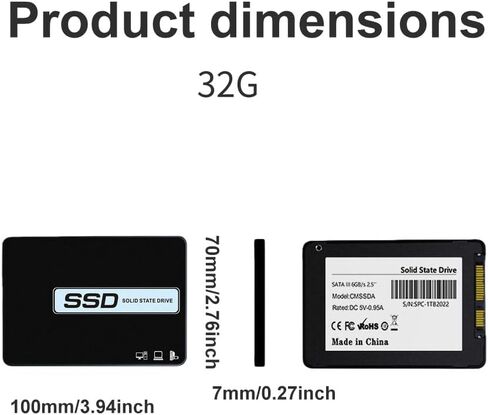 محرك الأقراص الصلبة الداخلي SATA III SSD 32G 2.5 بوصة، ترقية ذاكرة الكمبيوتر أو الكمبيوتر المحمول والتخزين، حتى 550 ميجابايت/ثانية لمحترفي تكنولوجيا المعلومات والمبدعين والمستخدمين اليومي، أسود in Kuwait