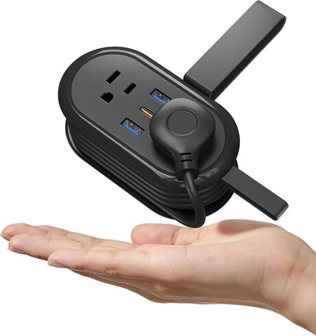 شريط طاقة SURAIELEC Cruise Essentials مع 3 منافذ USB و4 منافذ، PD 20W USB-C، سلك تمديد قصير ملفوف بطول 4.59 قدم مع قابس مسطح للسفر، المنزل، المكتب، النوم، بدون حماية من زيادة التيار in Kuwait