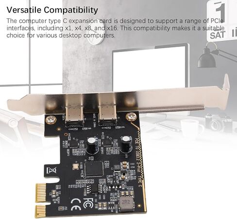 بطاقة توسيع Pomya Dual USB C PCIe مع شريحة ASM1042، محول نوع C عالي السرعة 5 جيجابت في الثانية لأجهزة الكمبيوتر المكتبية، التوصيل والتشغيل، متوافق مع PCIe X1/x4/x8/x16 in Kuwait