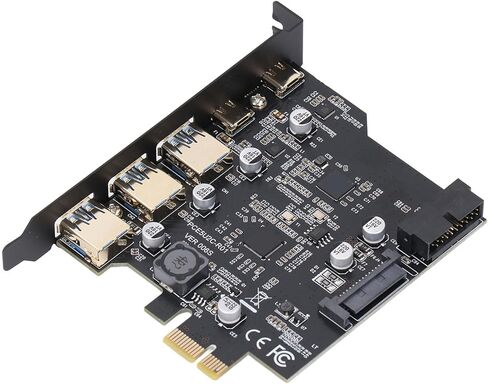بطاقة Pomya ذات 5 منافذ PCIe USB 3.2، بطاقة توسيع PCI Express بسرعة 5 جيجابت في الثانية مع 2X USBC و3X منافذ USBA لأجهزة الكمبيوتر المكتبية، متوافقة مع 11/10/8/7، MacOS، in Kuwait
