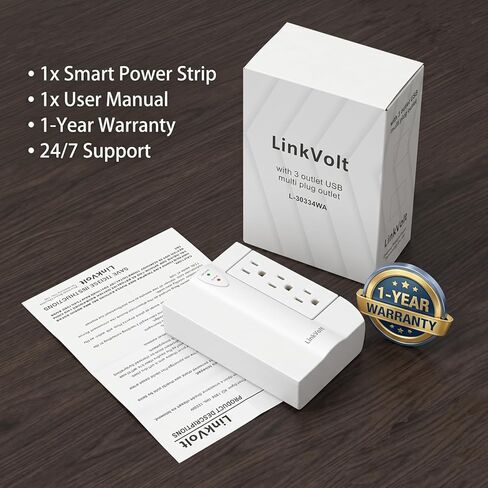 قطاع الطاقة الواقي من LINKVOLT مع 6 منافذ تيار متردد ومنفذي USB-A، حماية من زيادة التيار 1200J، منافذ دوارة 90 درجة، شحن USB 18 وات، مدرج ETL، سلك تمديد بطول 5 أقدام للمكتب المنزلي in Kuwait