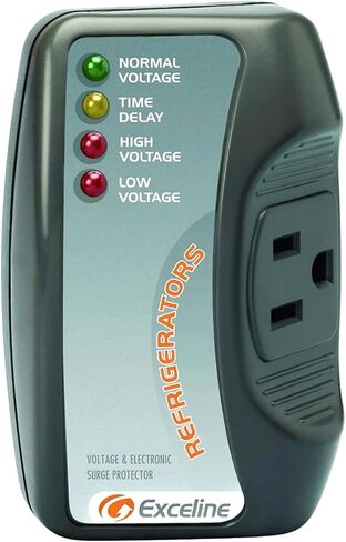 Exceline Surge Protector for Refrigerator – 1800W 15A Voltage Protector with Delay Timer, Power Surge, Brownout & Voltage Fluctuation Protection for Fridge & Freezer in Kuwait