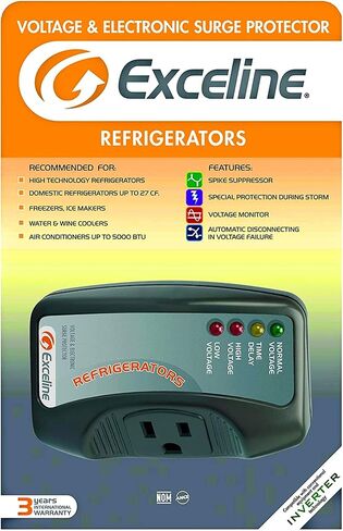 Exceline Surge Protector for Refrigerator – 1800W 15A Voltage Protector with Delay Timer, Power Surge, Brownout & Voltage Fluctuation Protection for Fridge & Freezer in Kuwait