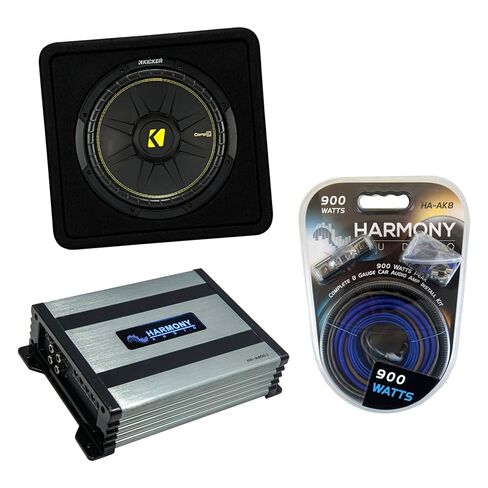 Harmony Audio Kicker VCWC12 Car Audio CompC محملة بـ 12 حاوية صندوق فرعي بفتحات تهوية 44VCWC122 مع مضخم صوت Harmony HA-A400.1 ومجموعة أمبير in Kuwait