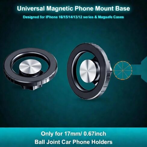 Magnetic Ball Phone Mount Compatible with MagSafe, 17mm/0.67inch Ball Joint, Strong N52 Magnets - Swivel & Rotate Car Phone Holder for iPhone 17 16 15 14 13 12 Android (MagSafe Holder only) in Kuwait