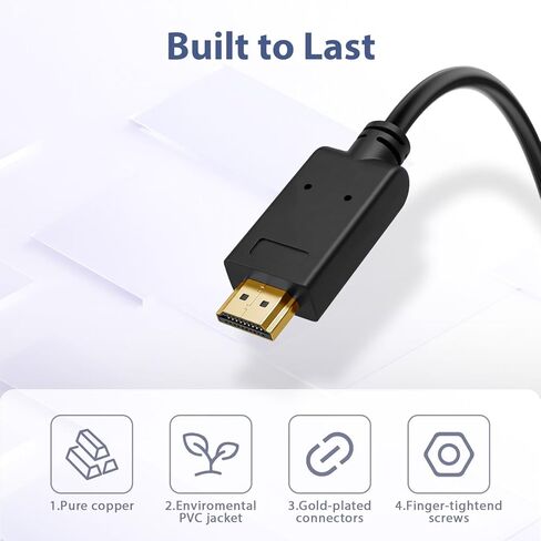 كابل DisplayPort إلى HDMI بطول 10 أقدام، 2 حزمة موصل مطلي بالذهب 4K@60 هرتز DP إلى HDMI سلك أحادي الاتجاه، متوافق مع أجهزة الكمبيوتر المحمولة Dell وHP وLenovo وAMD وNVIDIA والشاشات وأجهزة العرض in Kuwait