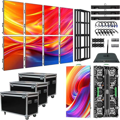 Portable LED Display Wall Panel | P2.9 P3.91 P4.81 P6 3840Hz High Refresh Rate, IP65 Waterproof Aluminum Cabinet | Includes Frame & Case for Stage Event Rental (12, P4.81, 50*50cm(1.64ft*1.64ft)) in Saudi Arabia