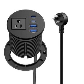 حلقة تثبيت طاقة للمكتب مقاس 2.5 بوصة، حلقة تثبيت طاقة مجوفة مع 20 وات USB C، منفذ واحد، مخرج طاقة مثبت على سطح المكتب لطاولة أثاث غرفة الاجتماعات بسطح المكتب، أسود in Kuwait