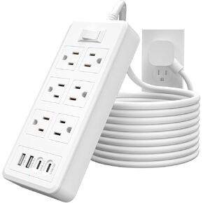 شريط طاقة بسلك تمديد بطول 3 أقدام - واقي من التيار المتردد مع 6 منافذ تيار متردد و4 منافذ USB (2 منفذ USB C)، بقدرة 17 واط كحد أقصى للهاتف، وشريط طاقة بقابس مسطح من Kiudth للسفر والمكتب المنزلي وأساسيات غرفة النوم الجامعية in Kuwait