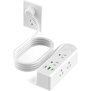 HITRENDS - شريط طاقة بطول 6 أقدام، 8 منافذ تيار متردد مع مفاتيح و3 منافذ USB (2 نوع C + 1 USB-A) سلك تمديد داخلي، مناسب لغرف المعيشة والمكاتب وغرف النوم والمطابخ (أبيض) in Kuwait