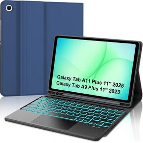 حافظة لوحة مفاتيح لجهاز Samsung Galaxy Tab A11+ Plus 2025 & Galaxy Tablet A9+ Plus 11 بوصة 2023 حافظة لوحة مفاتيح مع لوحة تتبع، لوحة مفاتيح تعمل باللمس مع إضاءة خلفية بـ 7 ألوان وفتحة قلم لهاتف Samsung Tab A9 Plus، أزرق سماوي in Kuwait