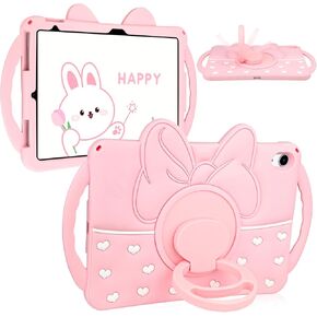 HianDier for iPad A16 Case 11th Generation 11 Inch,for iPad 10th Generation Case 10.9 Inch 2022 Kids Girls with Rotating Stand Handle Cute Bow Heart Soft Silicone Tablet Cover A16 iPad 11th Case,Pink in Saudi Arabia