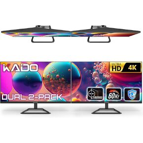 Kado Dual Monitor Setup - 2-Pack 32" 4K UHD Computer Monitor 3840x2160 60Hz VESA Mount HDMI DisplayPort Office Gaming Hybrid Built-in Speakers (U32X Dual Series) in Kuwait