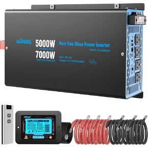 GIANDEL 5000W Pure Sine Wave Power Inverter 12V إلى 120V AC، 7000W Max، متوافق مع جميع بطاريات 12V، جهاز التحكم عن بعد Dua، منافذ 2x20Amps، 1x45amps Hardwire Ports، معتمدة من لجنة الاتصالات الفيدرالية (FCC) لمعسكرات RV خارج الشبكة الشمسية in Kuwait