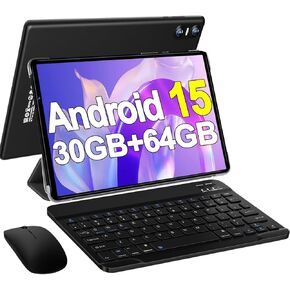 2026 Android 15 Tablet with Keyboard, 10.1 Inch Tablets FHD Display 30GB RAM 64GB ROM 1TB Expand, Octa-Core 2.0GHz, Widevine L1, 6000mAh Battery, 5G WiFi & GPS, Gemini AI, 2-in-1 Tableta PC - Red in Kuwait