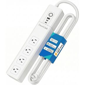 شريط الطاقة الذكي UseeLink Matter متوافق مع Apple HomeKit وSiri وAlexa وGoogle Home وSmartThings، مع 4 منافذ تيار متردد، ومنفذ USB ومنفذين من النوع C وسلك تمديد بطول 5 أقدام، وجهاز تحكم عن بعد للصوت in Kuwait