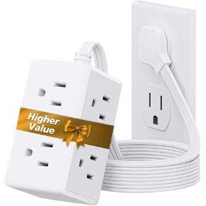 Flat Plug Power Strip 6 Outlet Extender 5FT Extension Cord Three Side Outlet Splitter Wall Mount Power Strip for Home Office Dorm Room (1PC) in Kuwait