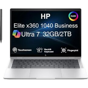 كمبيوتر محمول HP EliteBook x360 1040 G11 2 في 1 للأعمال AI بشاشة لمس 14.0 بوصة OLED 2.8K (Intel Ultra 7-155H vPro، ذاكرة وصول عشوائي 32 جيجابايت، 1 تيرابايت SSD، قلم نشط، مساعد طيار، لوحة مفاتيح بإضاءة خلفية، FP، كاميرا ويب IR، 2 تيرابايت 4، Win11Pro) in Kuwait
